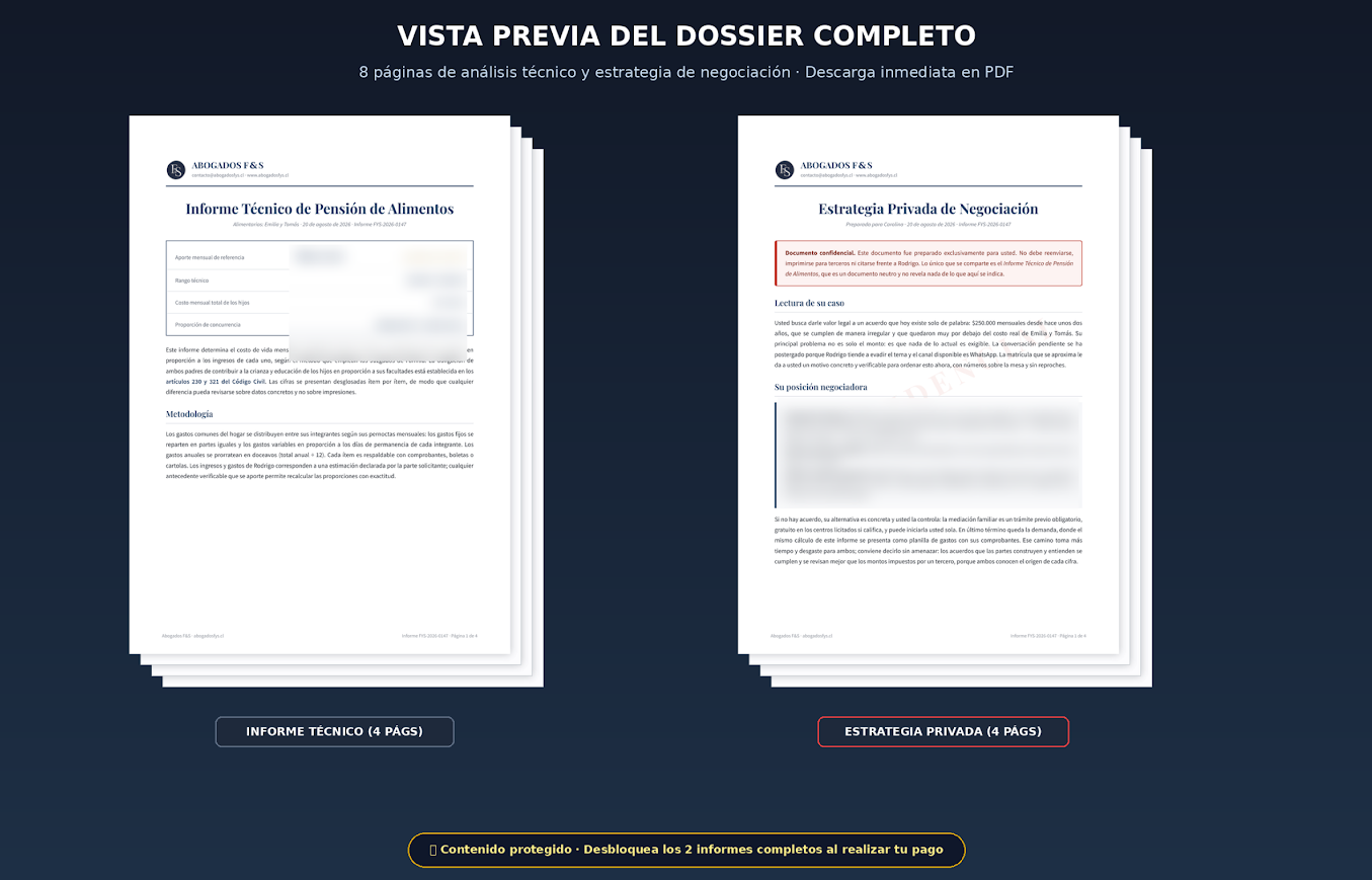 Vista previa del dossier del Informe Ejecutivo: Informe Técnico de Pensión de Alimentos y Estrategia Privada de Negociación